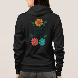 Floral Happy New Year Graphic Zip-Up Hoodie