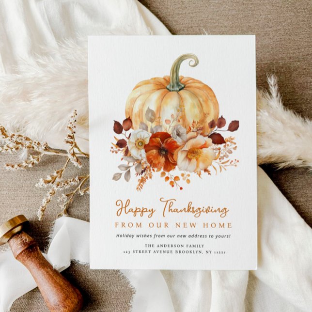 Floral Happy Thanksgiving moving announcement card (Creator Uploaded)