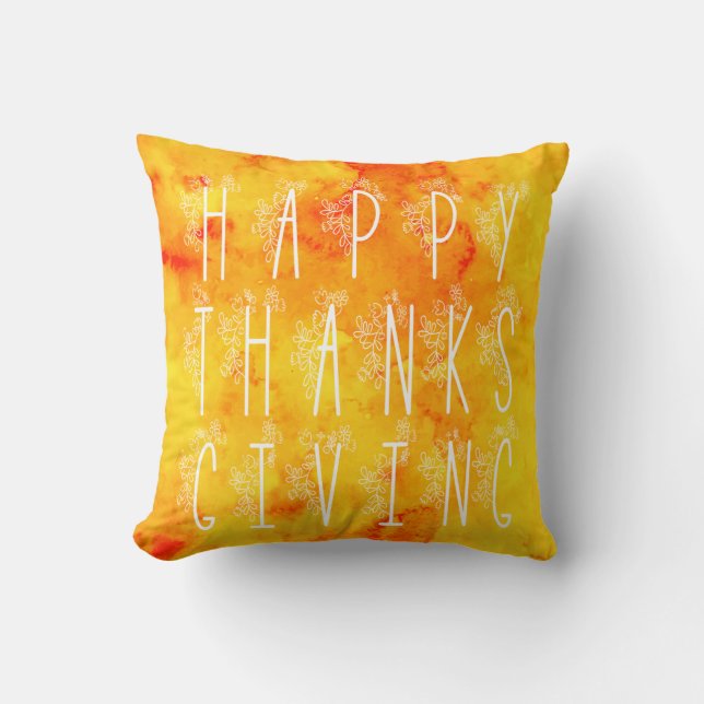 Floral Happy Thanksgiving Watercolor Throw Pillow (Front)