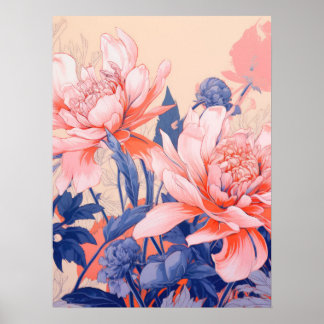 Floral Harmony: A Symphony of Pink and Blue Poster