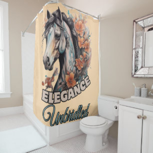 Floral Harmony: Horse Tattoo with Orange Blossoms Shower Curtain