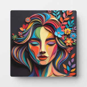 Floral Harmony in Layered Paper-Cut Portrait Plaque