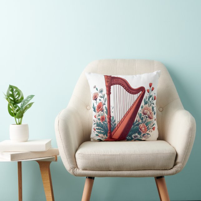 Floral Harp Throw Pillow (Chair)