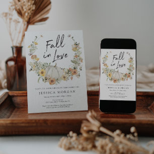 Floral Harvest Pumpkin Fall in Love Bridal Shower Invitation