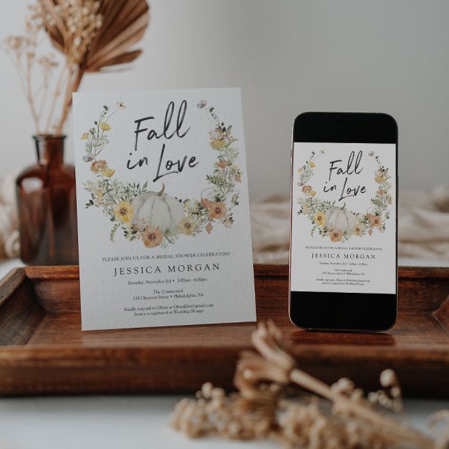 Floral Harvest Pumpkin Fall in Love Bridal Shower  Invitation (Creator Uploaded)
