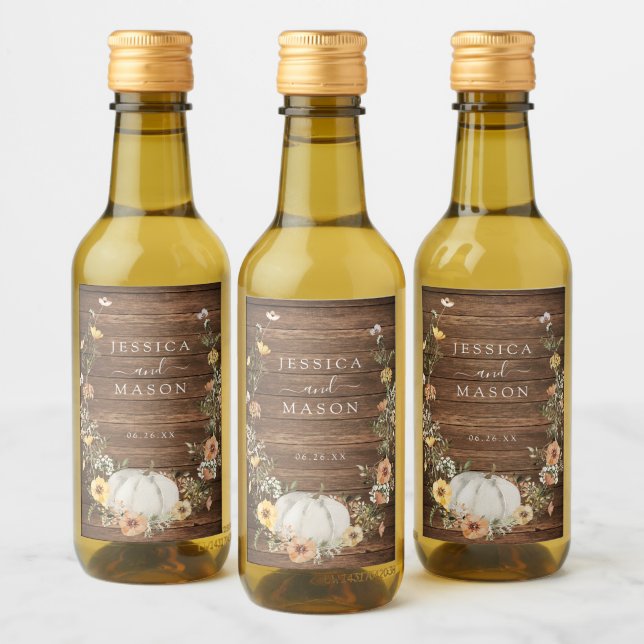 Floral Harvest Pumpkin Wedding Favour Wine Label (Bottles)