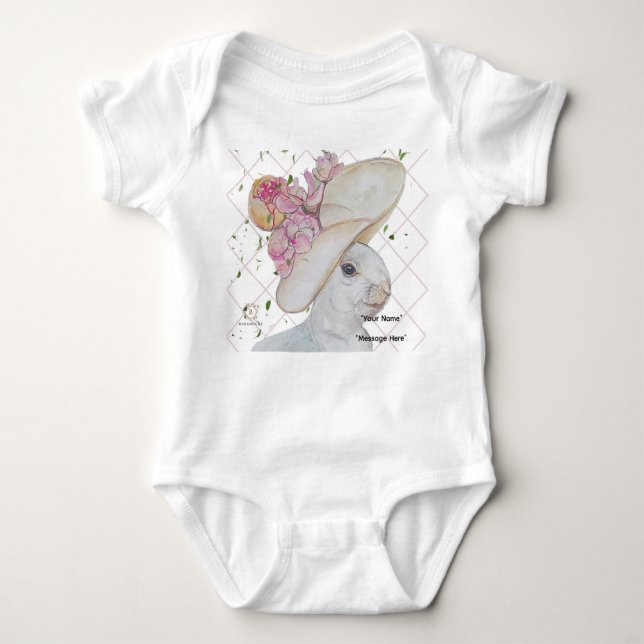 Floral Hat Bunny art Baby suit Baby Bodysuit (Front)