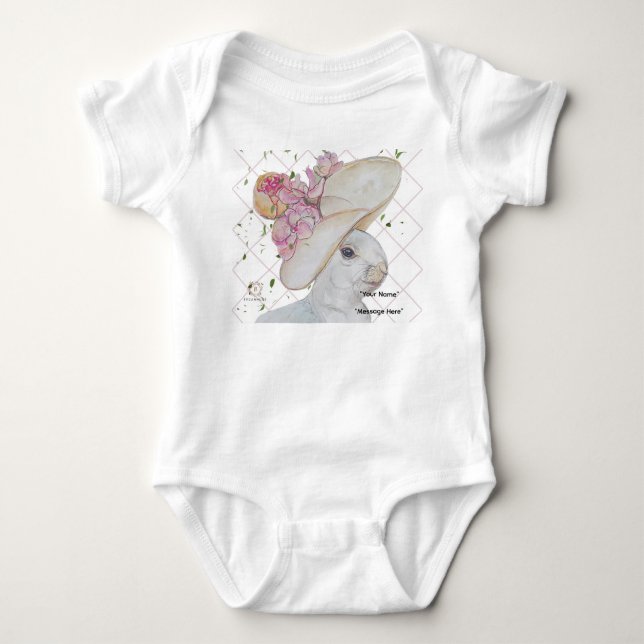 Floral Hat Bunny art Baby suit Bodysuit (Front)