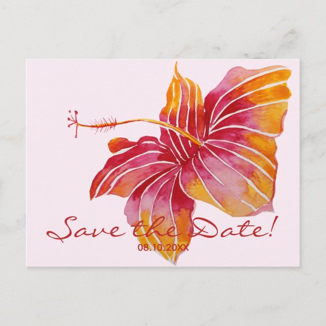 Floral Hawaiian Save the Date Wedding Postcard (Front)