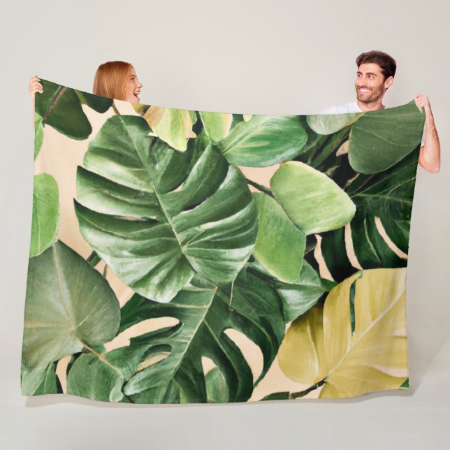 Floral/Hawaiian/Tropical leaf Fleece Blanket (In Situ)