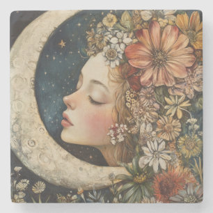 Floral Headdress & Crescent Moon 2 Stone Coaster