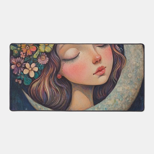 Floral Headdress & Crescent Moon Desk Mat (Front)