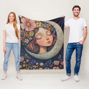 Floral Headdress & Crescent Moon Fleece Blanket