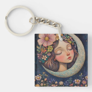 Floral Headdress & Crescent Moon Key Ring