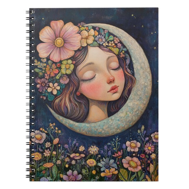 Floral Headdress & Crescent Moon Notebook (Front)