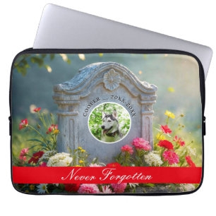 Floral Headstone Pet Tribute Photo Dog Memorial Laptop Sleeve