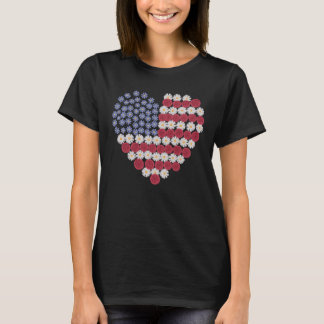 Floral Heart American Flag Patriotic 4th of July T-Shirt