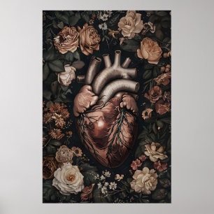 Floral Heart Anatomy Print, Vintage Medical Gothic Poster