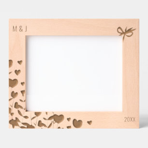 Floral Heart And Bow Laser Etched Picture Frame