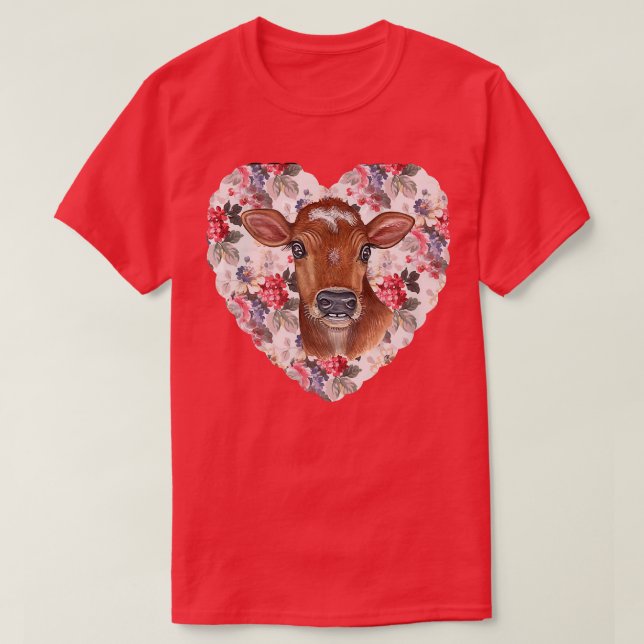 Floral Heart and Cow Coquette Design  T-Shirt (Design Front)