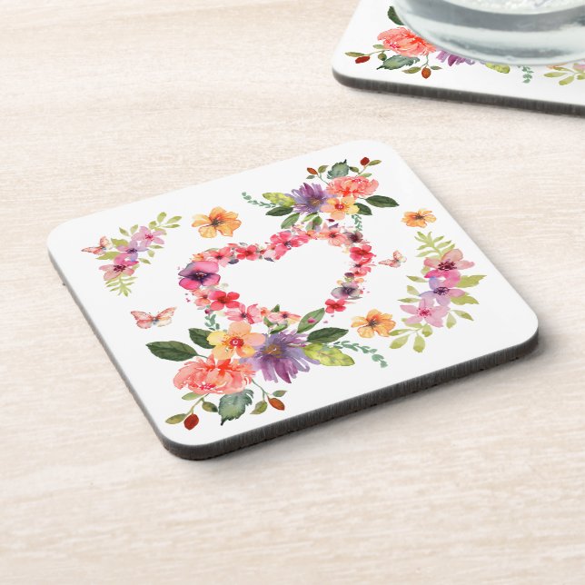 Floral Heart and Flowers Coaster (Left Side)