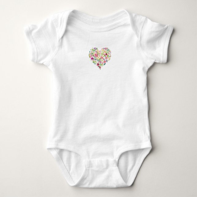 Floral Heart Baby Shower Sweet Pink Mum Love Baby Bodysuit (Front)