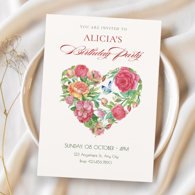 Floral heart birthday invitation (Creator Uploaded)