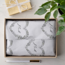 Floral Heart Black and White Wedding Tissue Paper