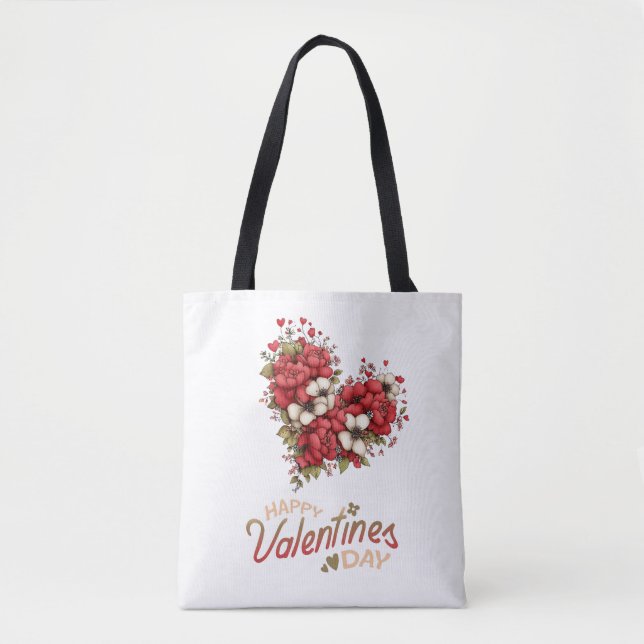 Floral Heart Bouquet Valentine's Day Tote Bag (Front)