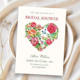 Floral heart bridal shower invitation