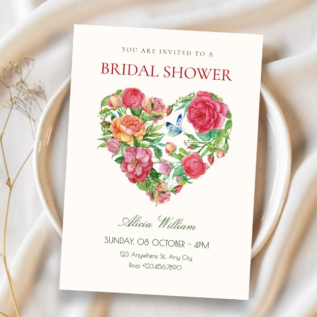 Floral heart bridal shower invitation (Creator Uploaded)