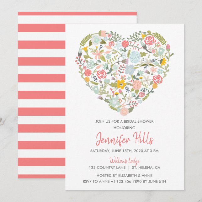 Floral Heart Bridal Shower Invitation (Front/Back)