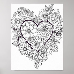 Floral Heart Colouring Poster