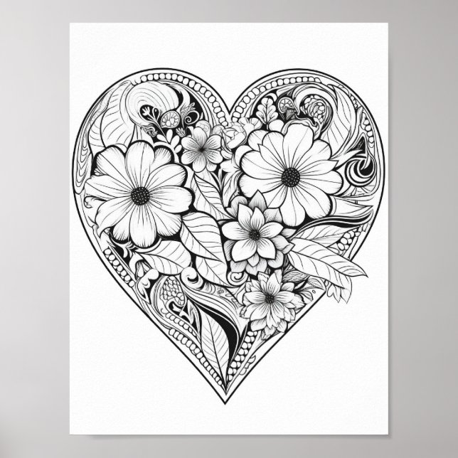 Floral Heart Colouring Poster (Front)