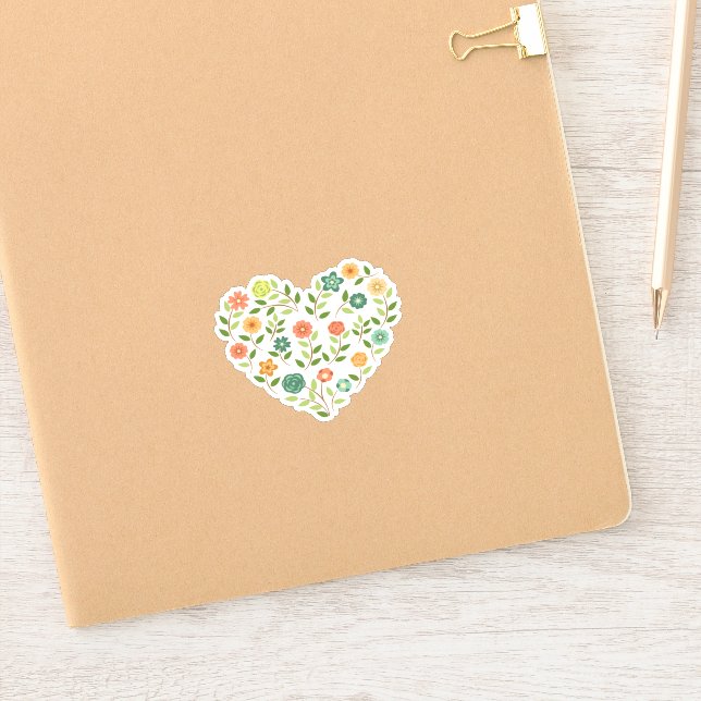 Floral Heart Custom-Cut Vinyl Sticker (Notebook)