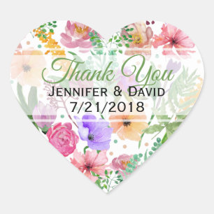 Floral Heart Custom Wedding Favour Sticker