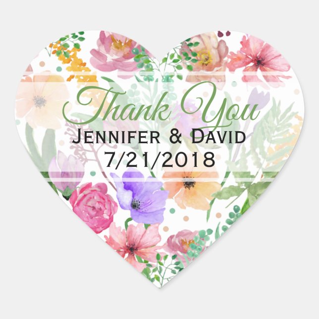 Floral Heart Custom Wedding Favour Sticker (Front)
