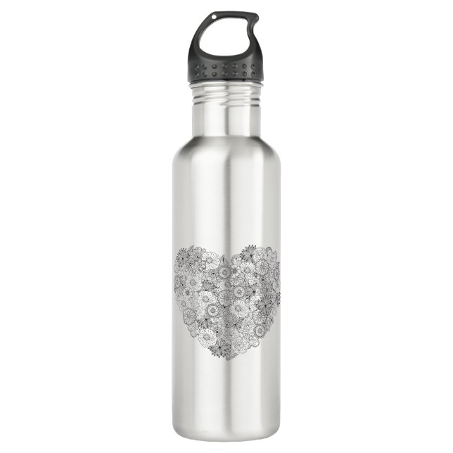 Floral Heart Doodle 710 Ml Water Bottle (Front)