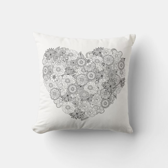 Floral Heart Doodle Cushion (Front)