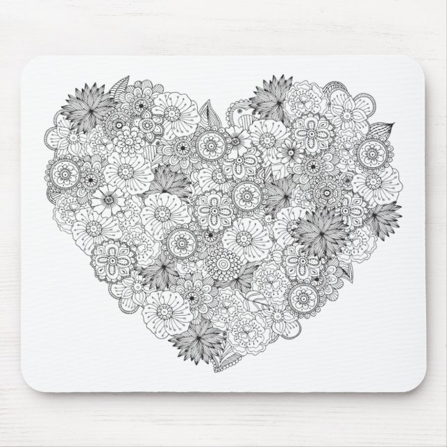 Floral Heart Doodle Mouse Pad (Front)