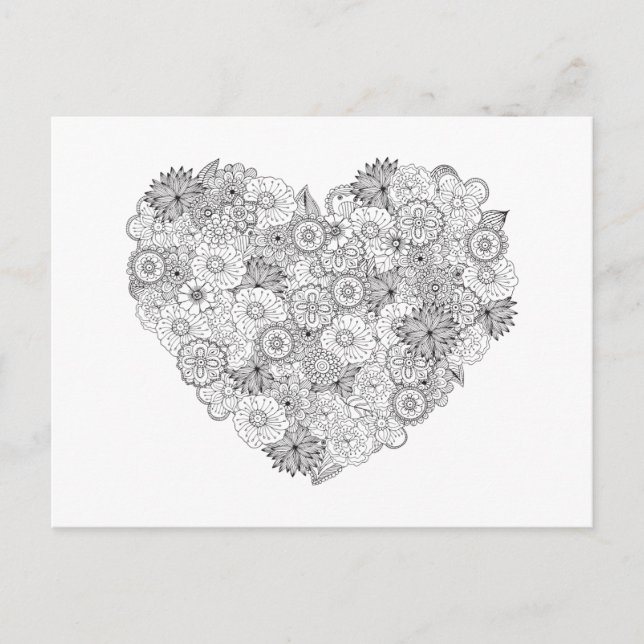 Floral Heart Doodle Postcard (Front)