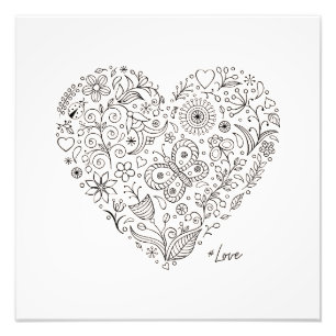 Floral Heart Doodle Romantic Botanical Line Art Photo Print
