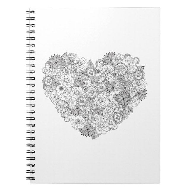 Floral Heart Doodle Spiral Notebook (Front)