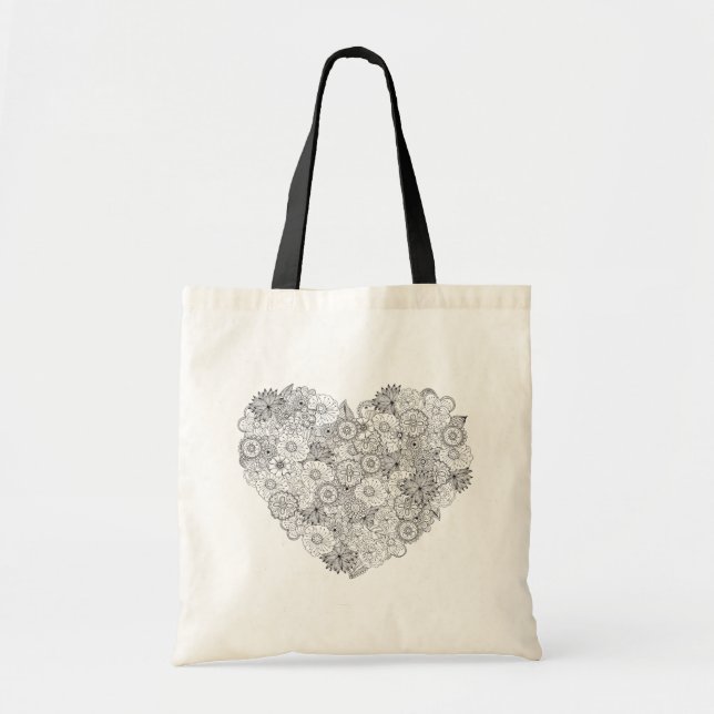 Floral Heart Doodle Tote Bag (Front)