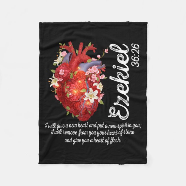 Floral Heart Ezekiel 36 26 Scripture Art Fleece Blanket (Front)