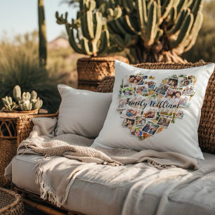 Floral Heart Family Photo Collage Cushion
