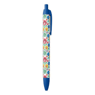 Floral Heart Folk Art Pattern Black Ink Pen
