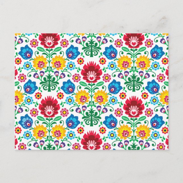 Floral Heart Folk Art Pattern Holiday Postcard (Front)