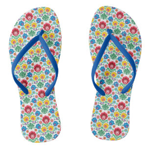 Floral Heart Folk Art Pattern Jandals
