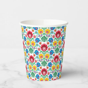 Floral Heart Folk Art Pattern Paper Cups